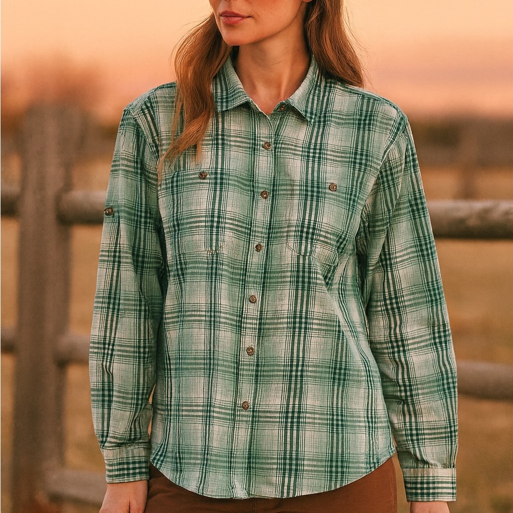 Cabela's Forest Green Checkered Women's Western Rodeo Shirt